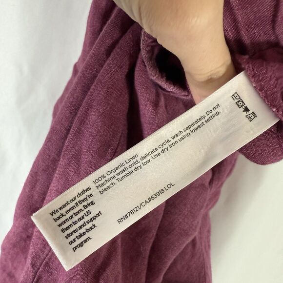 Eileen Fisher Organic Linen Pants Women's Large Purple Pull On Pockets Wide Leg - Picture 5 of 8